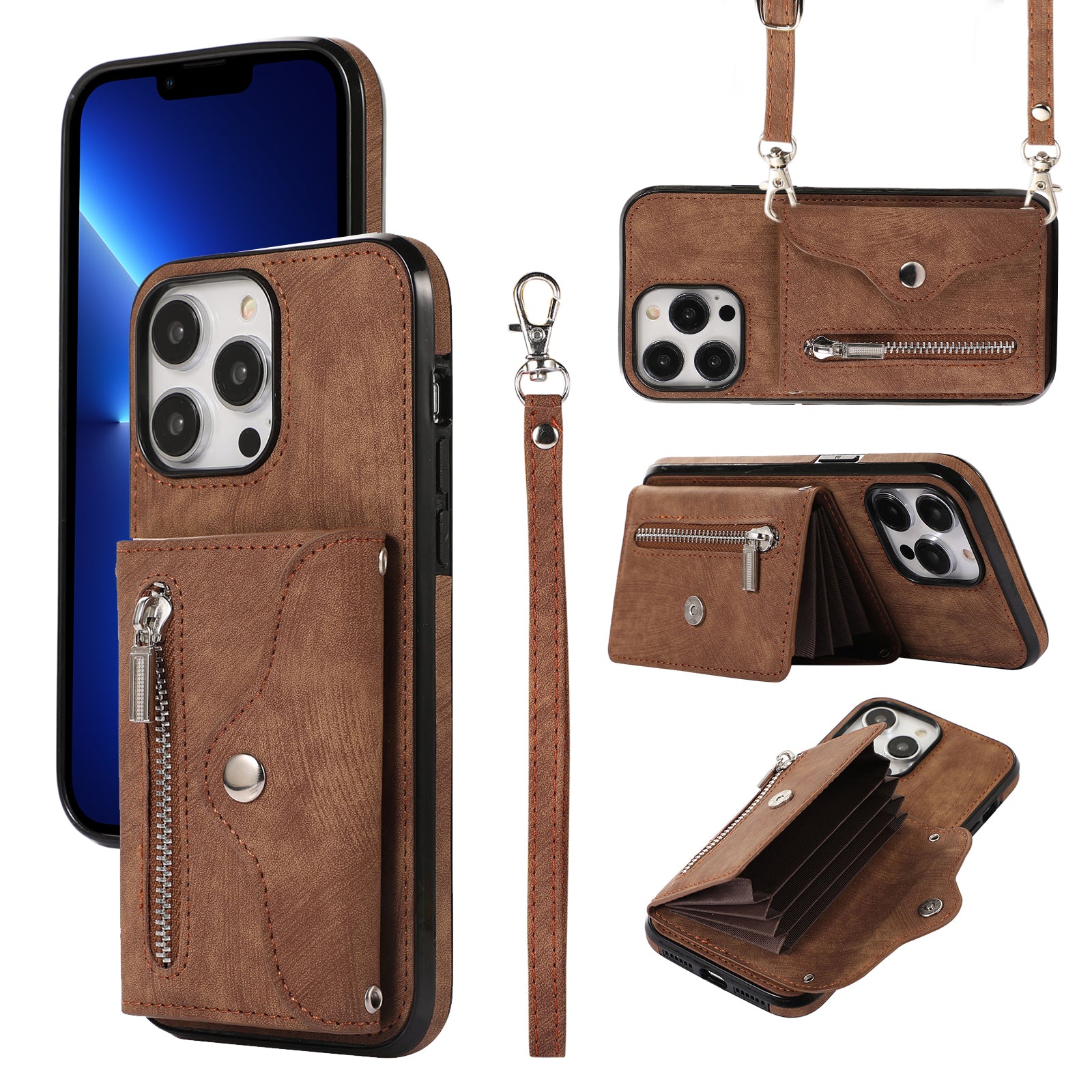 Pouzdro na mobilní telefon pro iPhone 13 Pro Max 6,7 palce PU kůže + TPU stojánek Zadní kryt tašky na blokovací kartu RFID Pouzdro na mobilní telefon pro iPhone 13 Pro Max 6,7 palce PU kůže + TPU stojánek Zadní kryt tašky na blokovací kartu RFID